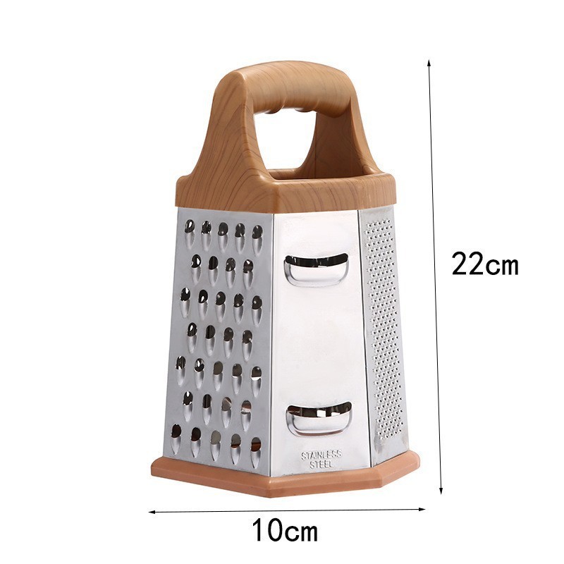 DD1080  Kitchen Gadgets Wood Handle Chopping 6 in 1 Multifunctional Grater Stainless Steel Box Grater Peeler Slicer