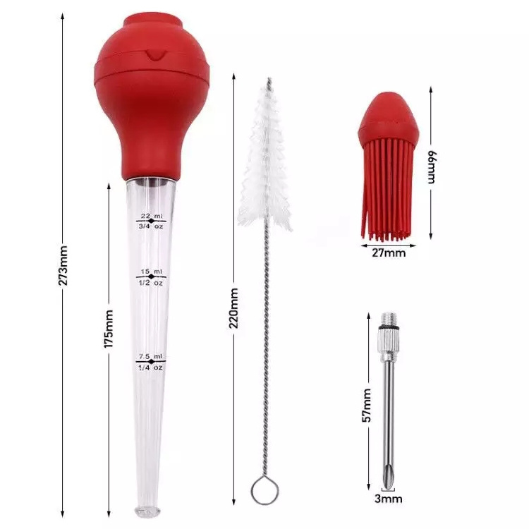 DD1010  Turkey Baster Needles Syringe with Pump Suction Cleaning Brush For Cooking  Kitchen Stainless Steel Turkey Baster