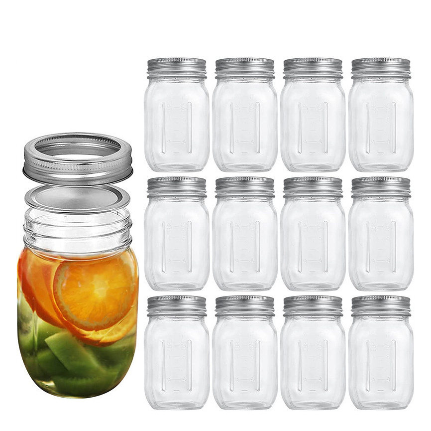 DD1826  Kitchen Clear Jam Honey Storage Scale Container 16 oz Glass Mason Jars with Regular Airtight and Straw Lids