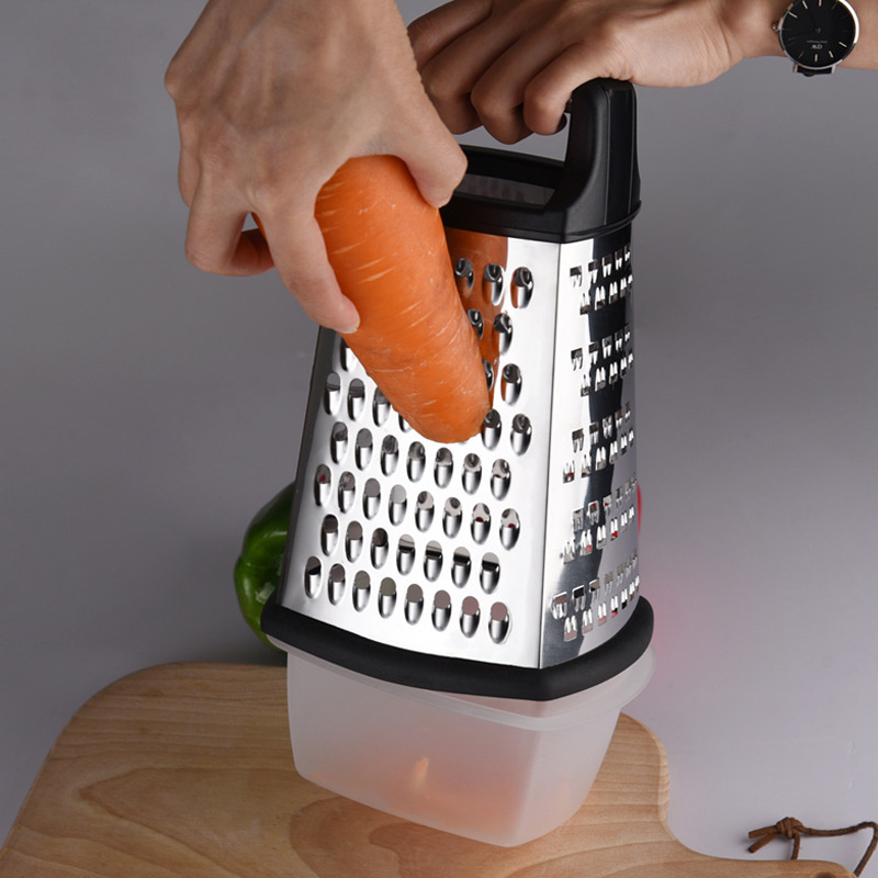 DD1078  Kitchen Slicer 4 Sides Vegetables Ginger Cheese Shredder Zester Grater Stainless Steel Box Graters with Container