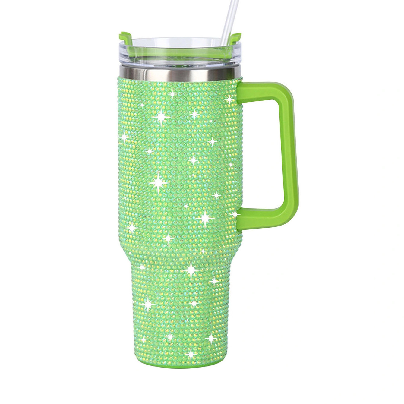 DD2697  Glitter Stainless Steel Car Tumbler 40oz Insulated Vacuum Mug Straw Cup Travel Diamond Mug with Handle