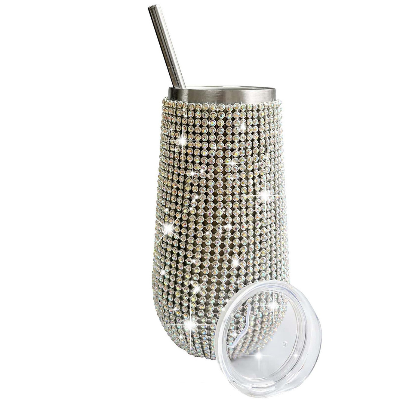 DD2748   Bling Stainless Steel Wine Tumbler Rhinestone Egg U shaped Coffee Cup Diamond Insulated Glitter Water Bottle