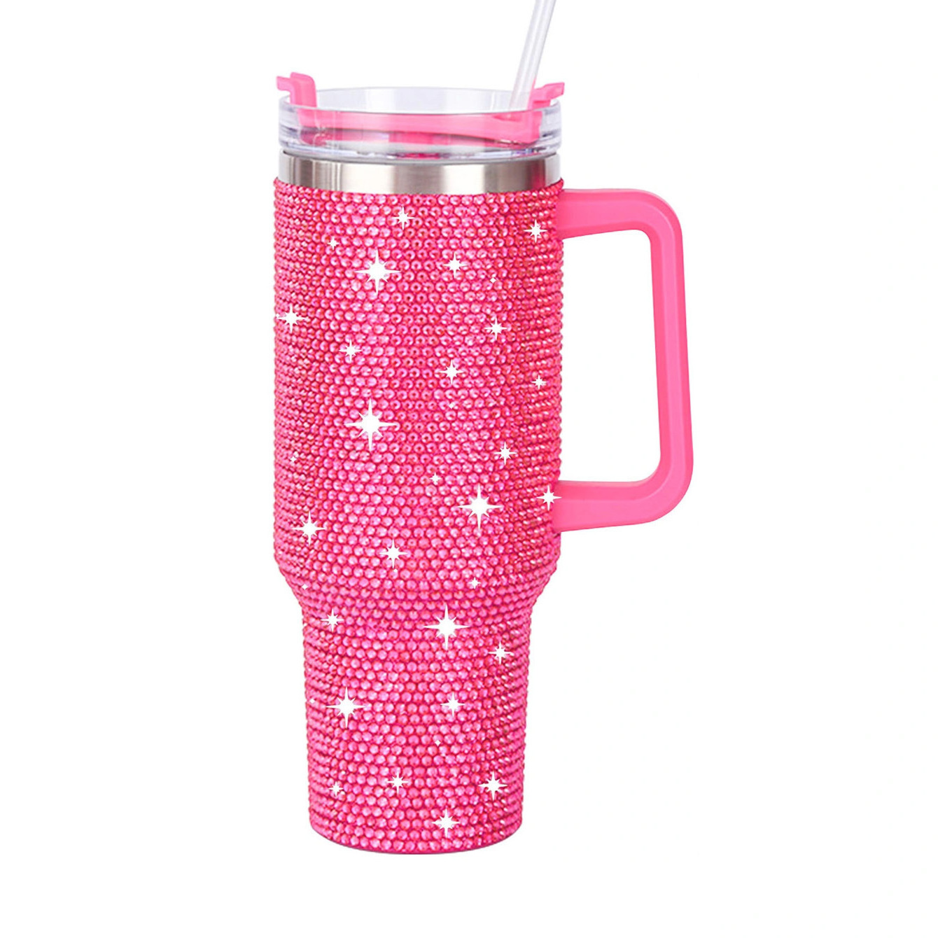 DD2697  Glitter Stainless Steel Car Tumbler 40oz Insulated Vacuum Mug Straw Cup Travel Diamond Mug with Handle