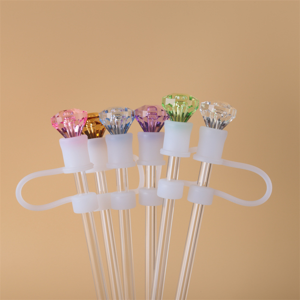 DD2549   Diamond Spill Proof Stopper Toppers for 10mm Party Decor Protect Dust Plug Straws Cover Diamond Straw Cap