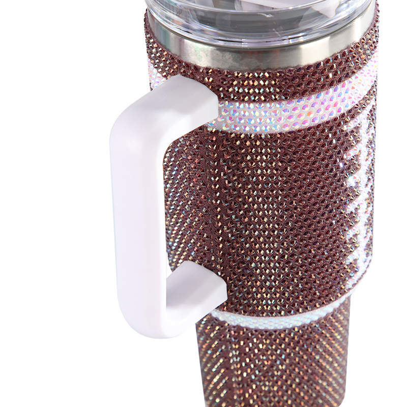 DD2752 In Stock 40 oz Stainless Steel Tumbler with Handle Rhinestones Insulated Travel Diamond Vacuum Tumbler Crystal Bling Mug