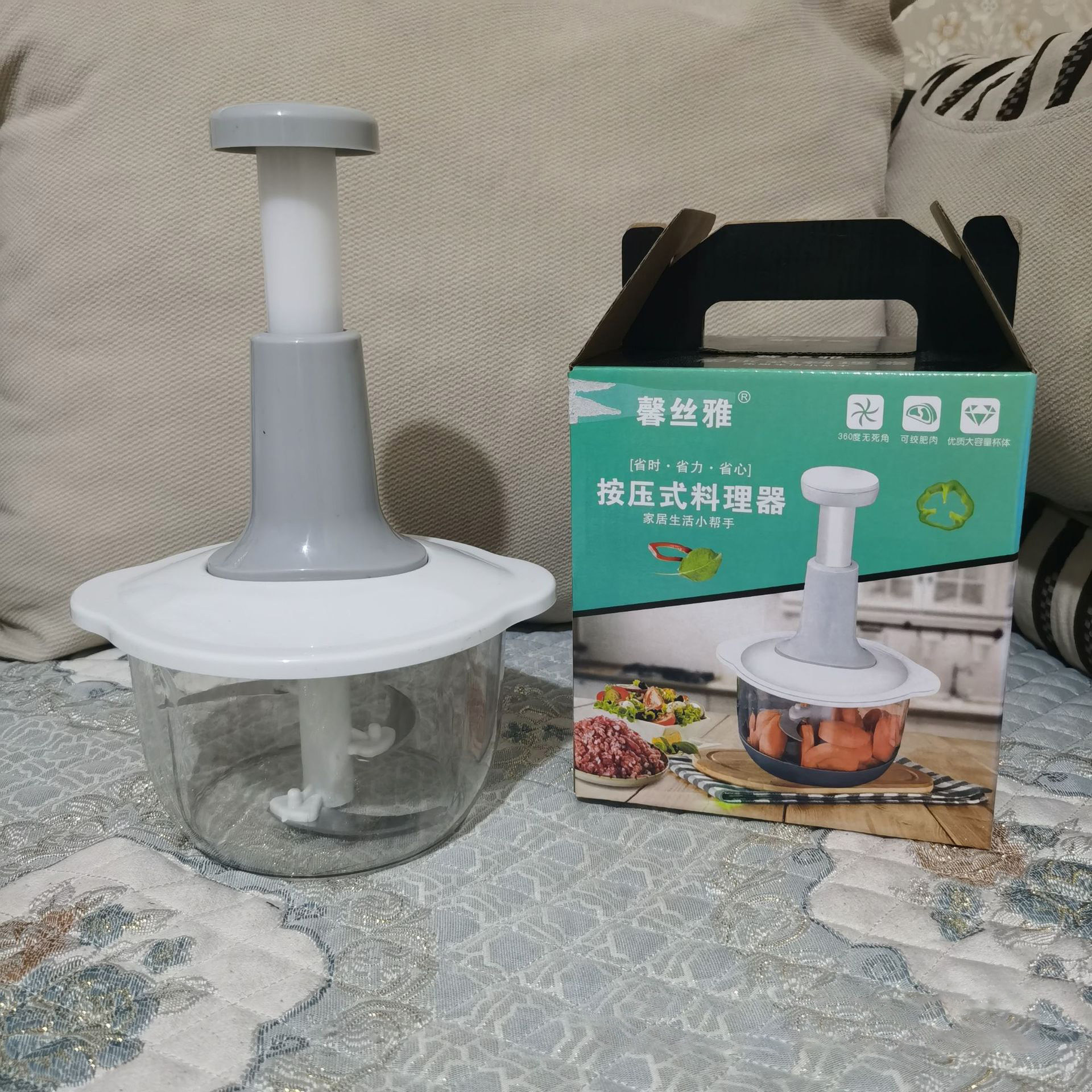 A1165 Household Press Type Food Processor Multi-function Meat Vegetable Grinder Stainless Steel Blade Manual Fruit Chopper