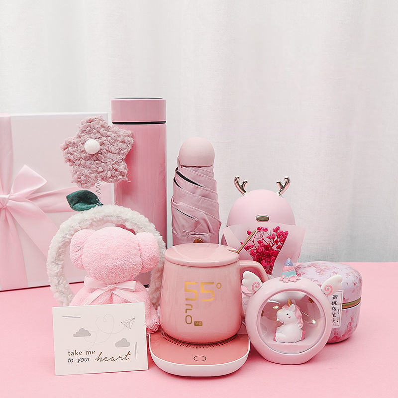 DD2166 Custom Girls Gift Box Set Thermostatic Cup Porcelain Pink Ceramic Tea Coffee Mug for Mothers Day Valentine Wedding