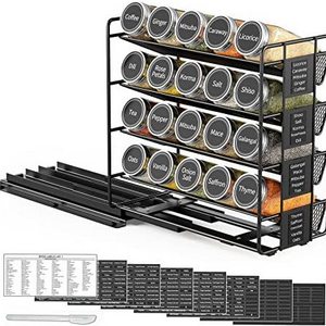 DD1699  Slideway 4-Tier Kitchen Seasoning Shelf Storage Holder Flavour Cabinet Metal Spice Rack Organizer