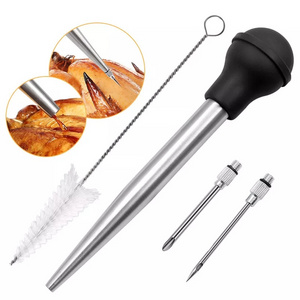 DD1010  Turkey Baster Needles Syringe with Pump Suction Cleaning Brush For Cooking  Kitchen Stainless Steel Turkey Baster