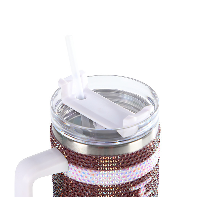 DD2752 In Stock 40 oz Stainless Steel Tumbler with Handle Rhinestones Insulated Travel Diamond Vacuum Tumbler Crystal Bling Mug