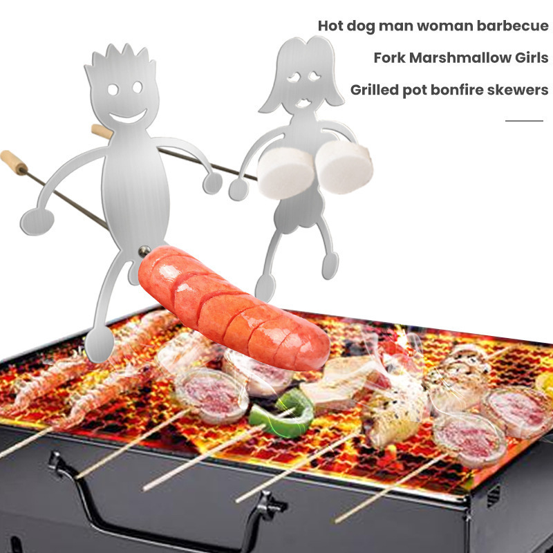 T302  Barbecue Grill Stick Hotdog Boy Man Marshmallow Girl Woman Roaster Cooker Skewer Stainless Steel BBQ Fork Roaster Cooker