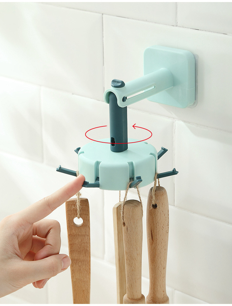 E063 Self Adhesive Wall Hooks Plastic Sticky Cleaning Tools Towel Cooking Utensils Hanging Racks Rotatable Wall Mounted Hooks