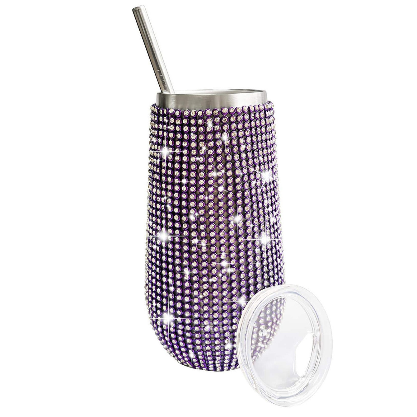 DD2748   Bling Stainless Steel Wine Tumbler Rhinestone Egg U shaped Coffee Cup Diamond Insulated Glitter Water Bottle