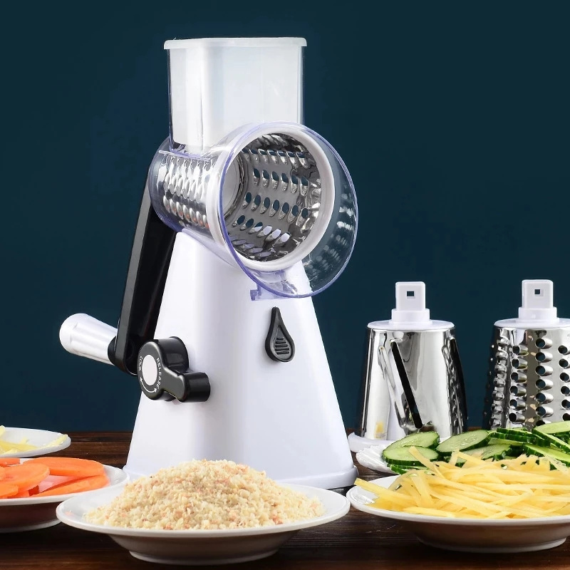 O26 3 in 1 Vegetable Mandoline Slicer Swift Rotary Drum Grater Nut Shredder Veggie Cutter Peeler Spiralizer Cheese Chopper