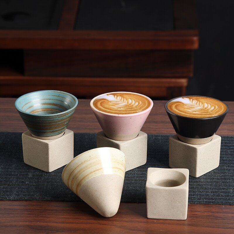 DD2498  Creative Japanese Stove Tea Cup with Base Home Mini Drink Water Taper Mug Retro Cup Espresso Coffee Funnel Mug