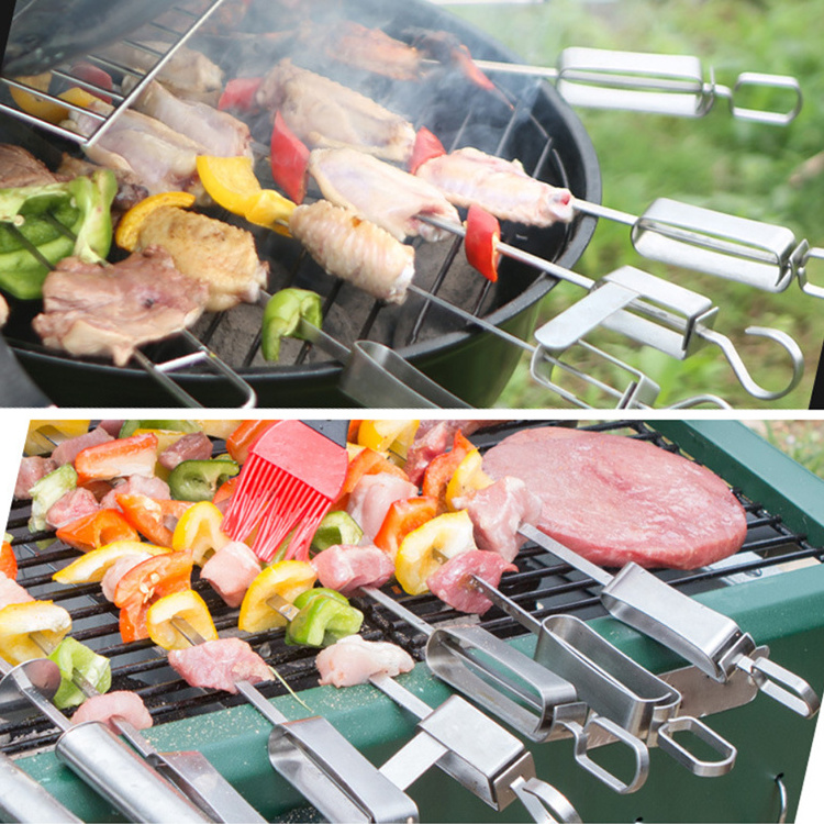 T223 Skewers for Barbecue Reusable Grill Stainless Steel Skewers Shish Kebab Kitchen Accessories Tools Camping BBQ Flat Forks