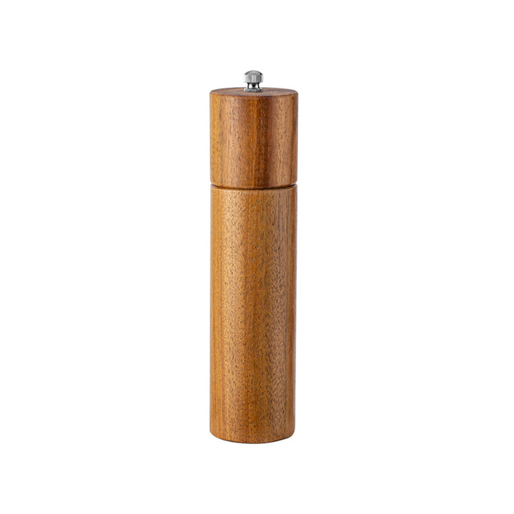 A1090 Household Sea Salt Pepper Grinder Acacia Cylindrical Pepper Grinder Kitchen Accessories Stainless Steel Pepper Mill