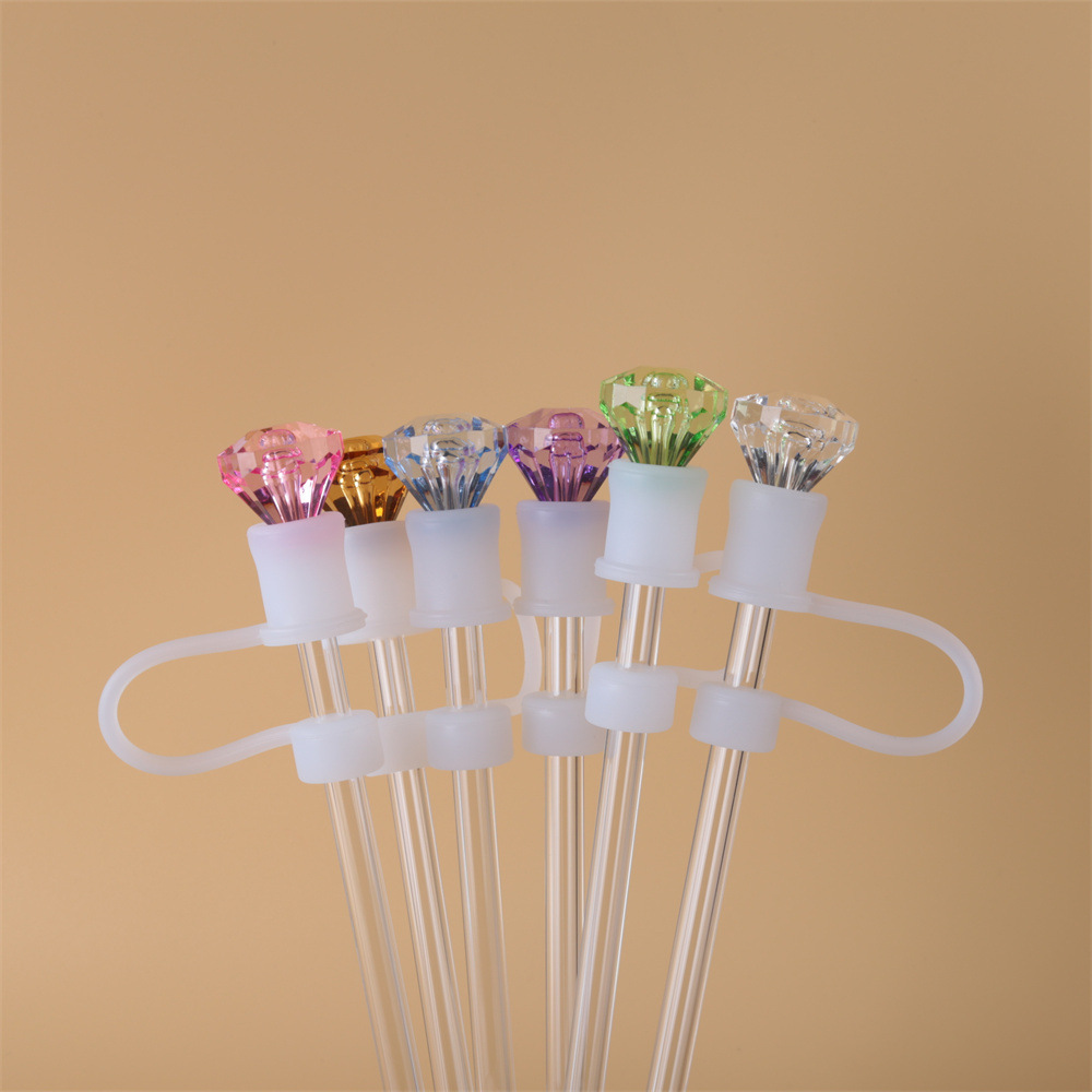 DD2549   Diamond Spill Proof Stopper Toppers for 10mm Party Decor Protect Dust Plug Straws Cover Diamond Straw Cap