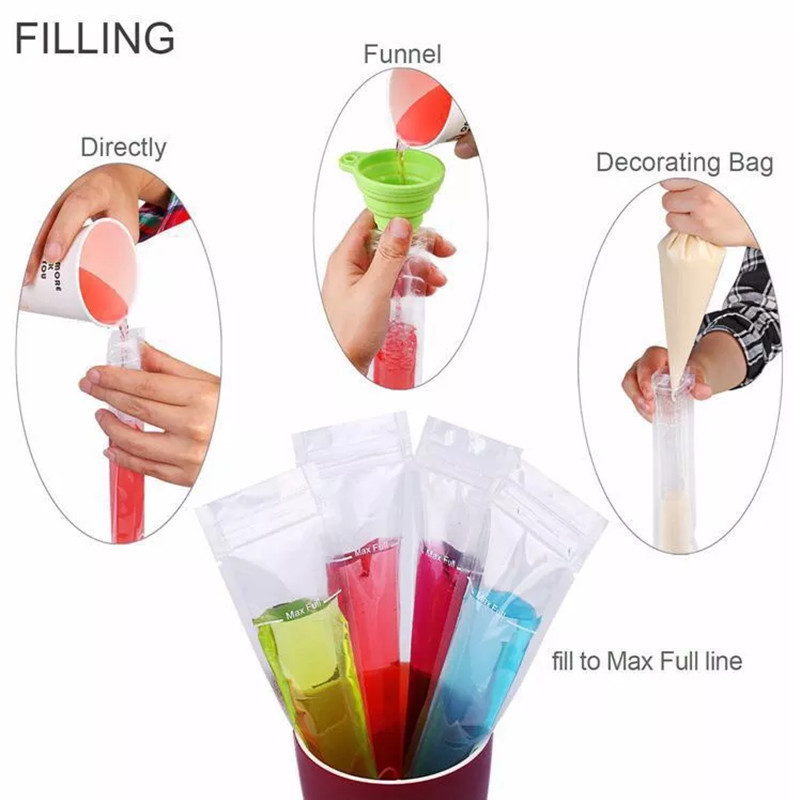 Magic Brand 500pcs Low Moq Disposable Transparent Three Side Seal Bags With Zipper Ice Pop Plastic Tube