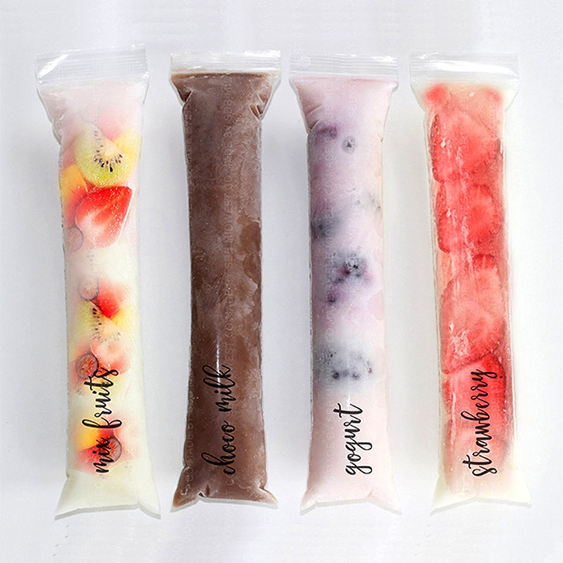 Magic Brand 500pcs Low Moq Disposable Transparent Three Side Seal Bags With Zipper Ice Pop Plastic Tube