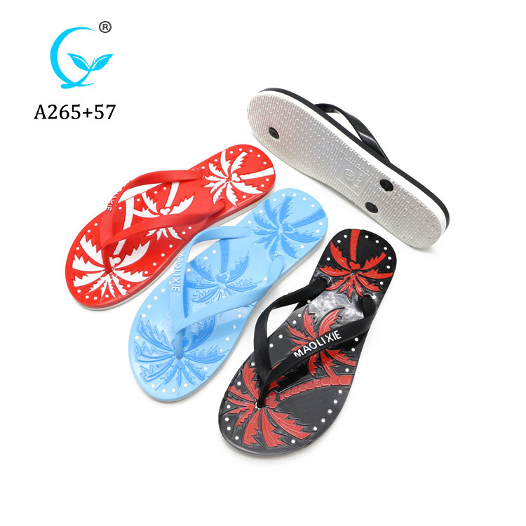 Custom indoor palm printed anti skid women sandals plastic straps flip flops/ Balance slipper shoe