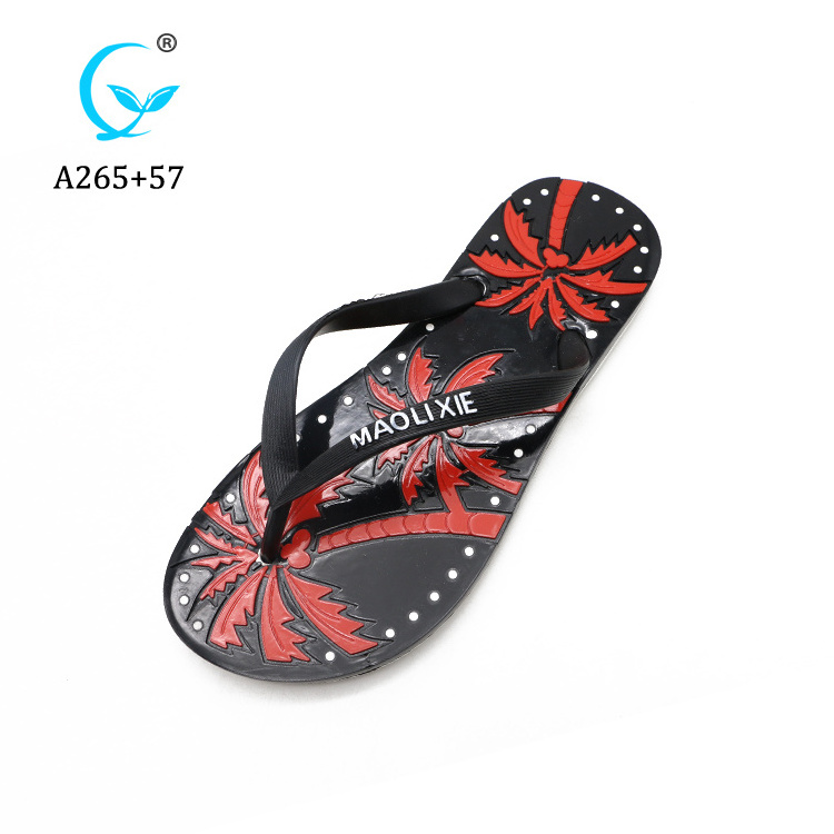 Custom indoor palm printed anti skid women sandals plastic straps flip flops/ Balance slipper shoe