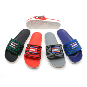 plain customized design 3d screen print slipper, custom logo man pu slide sandals, blank sublimation slides