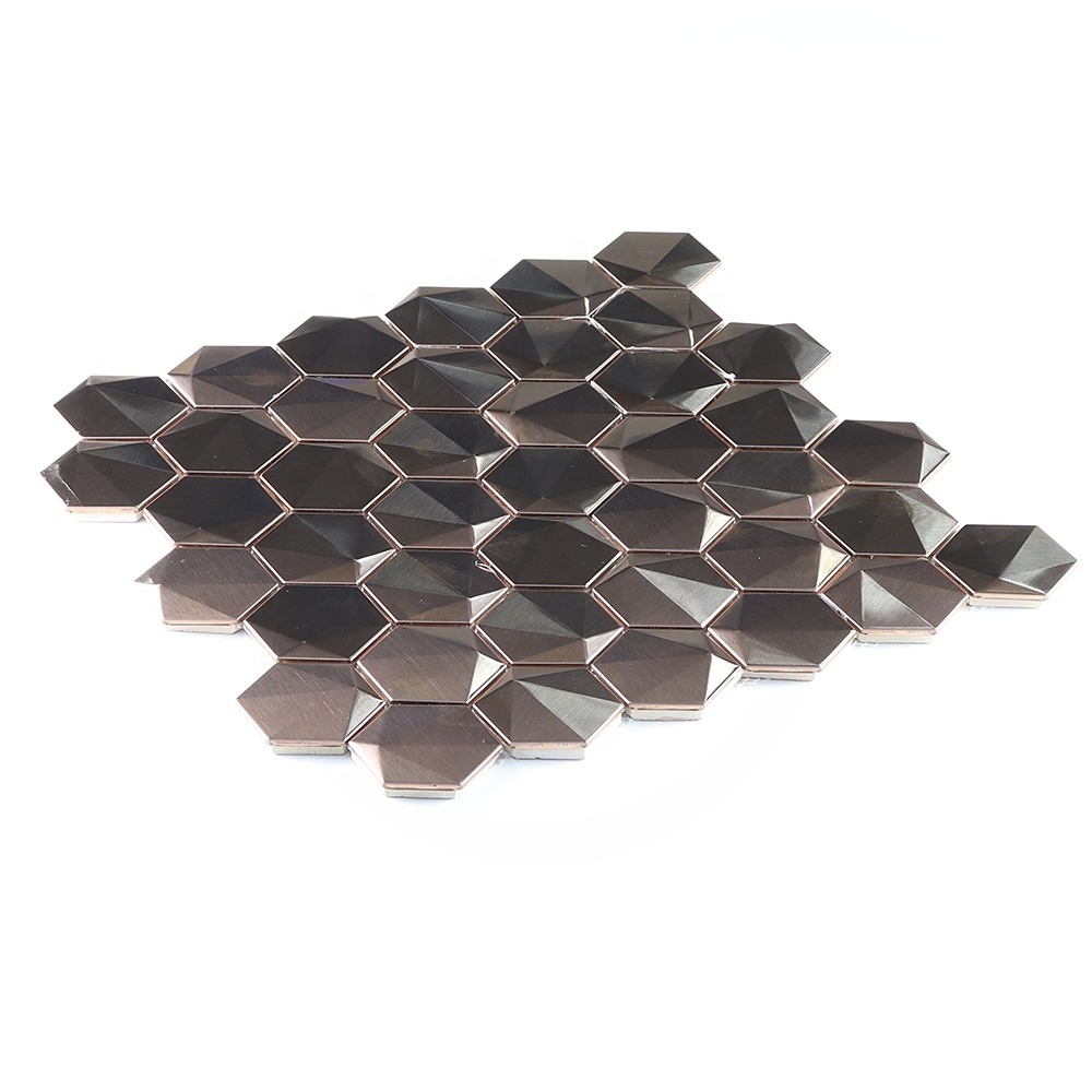 Best-selling rose gold and pink color 3D hexagon shape stainless steel metal mosaic tiles