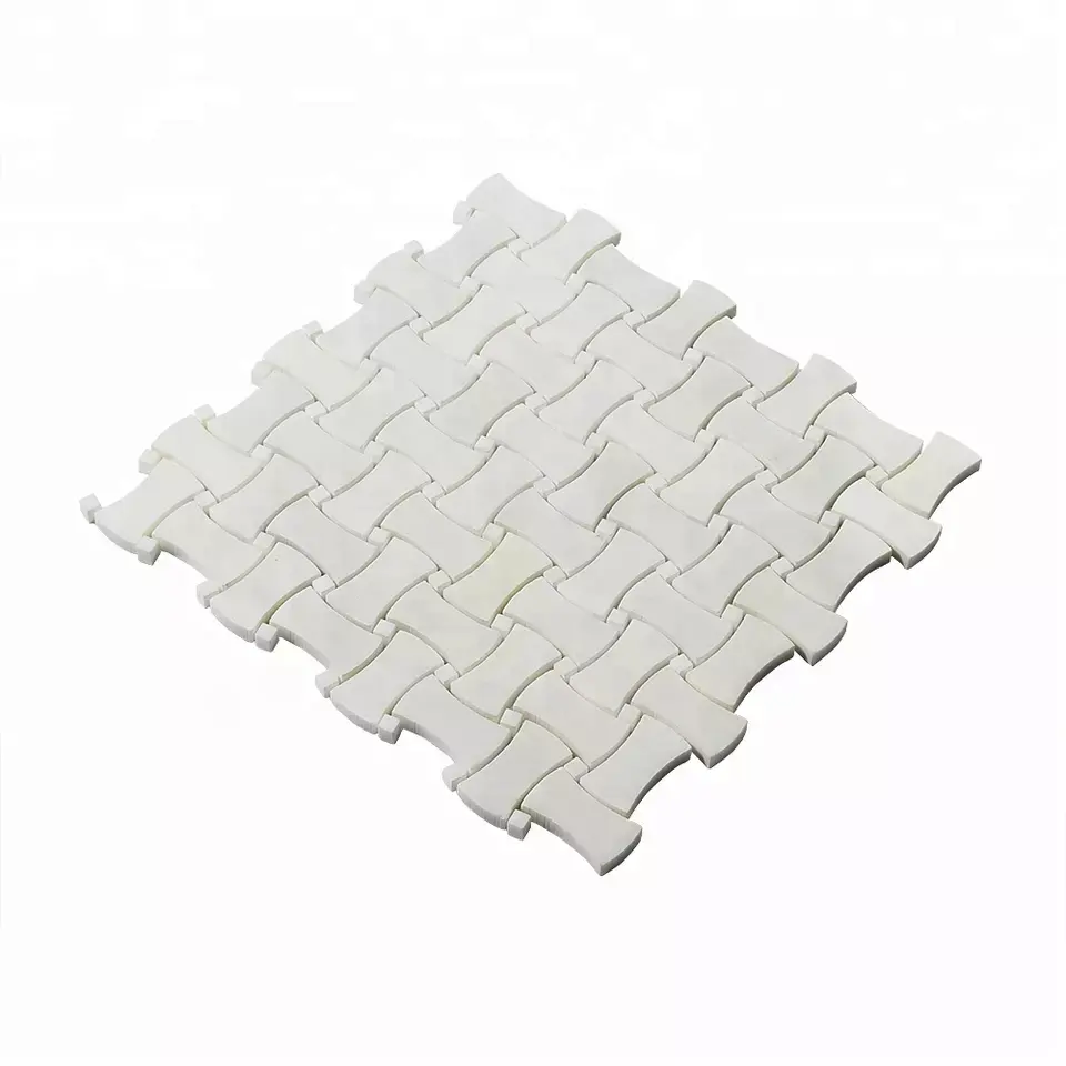 Hot Sale Dog Bone Design Basketweave White Marble Mosaic Subway Tile