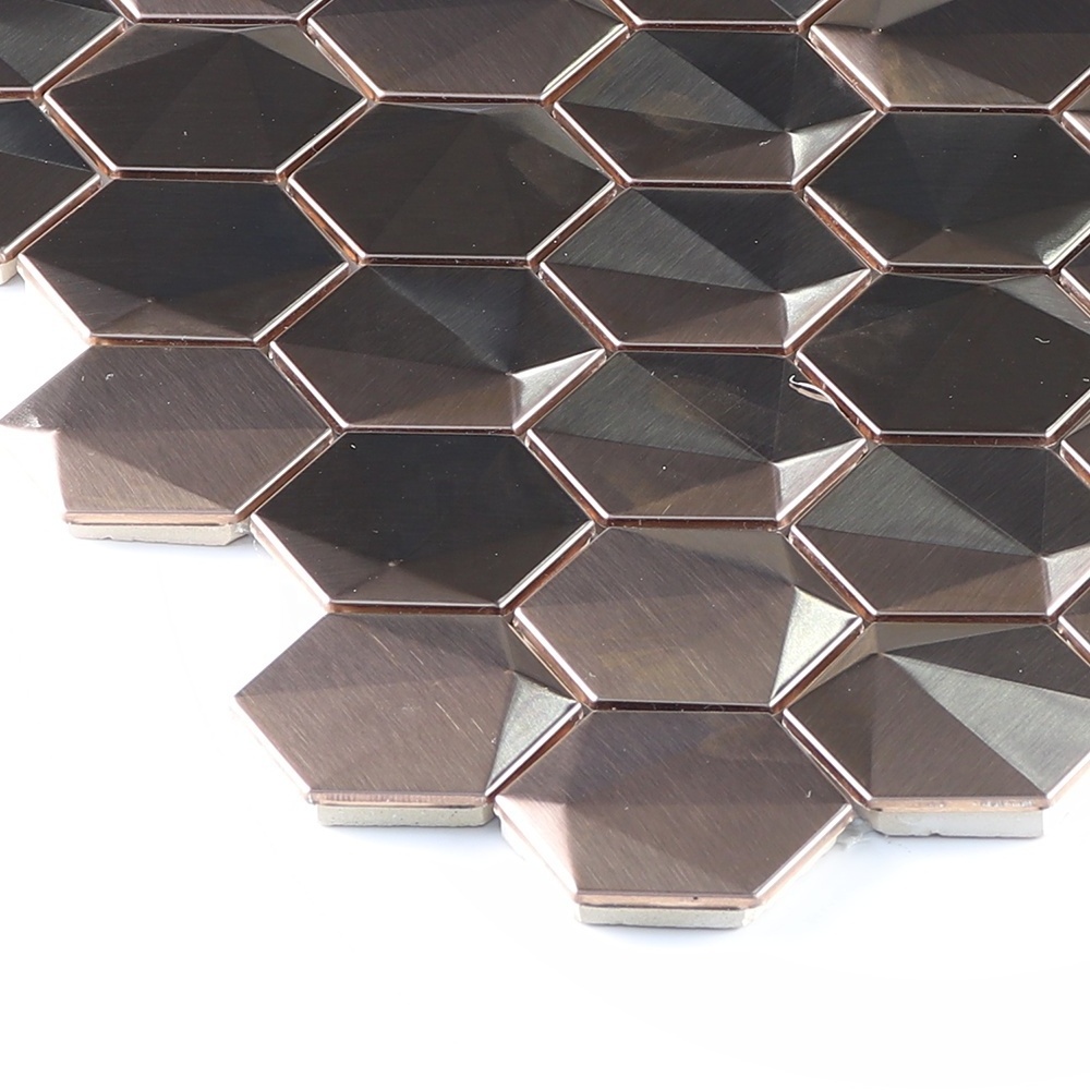 Best-selling rose gold and pink color 3D hexagon shape stainless steel metal mosaic tiles