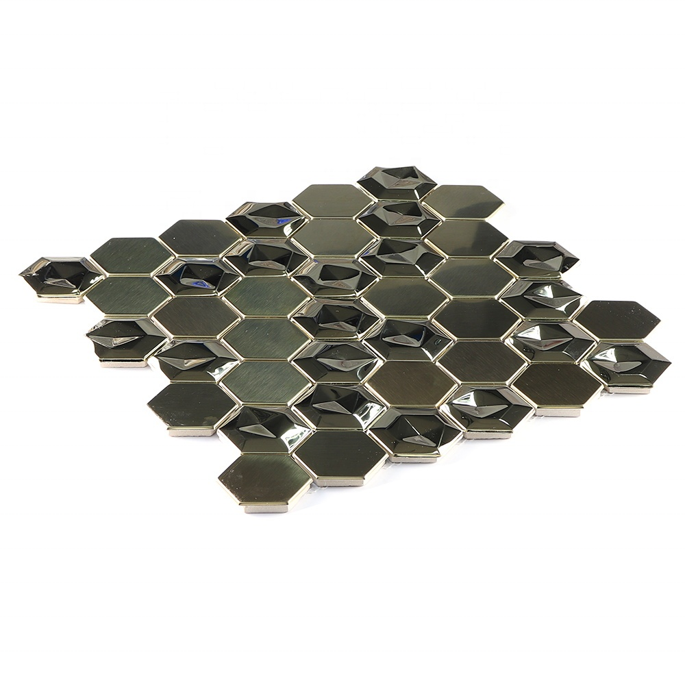 New design gold color hexagon metal mosaic 3D stainless steel metal mosaic for wall