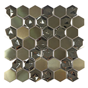 New design gold color hexagon metal mosaic 3D stainless steel metal mosaic for wall