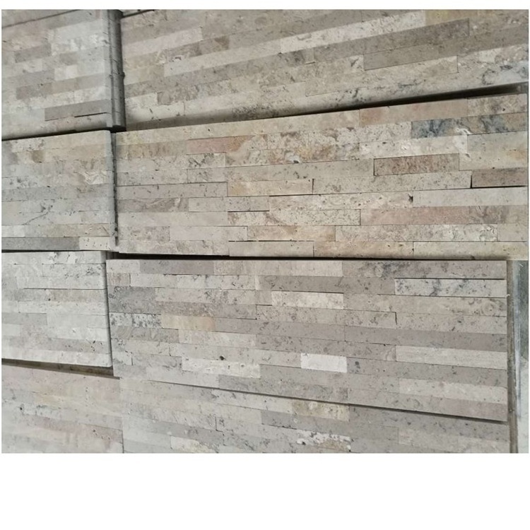 Natural Veneer Coffee Travertine Stacked Exterior Culture Stone Beige Wall Panel