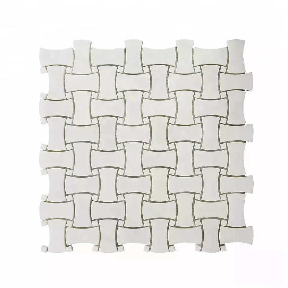 Hot Sale Dog Bone Design Basketweave White Marble Mosaic Subway Tile