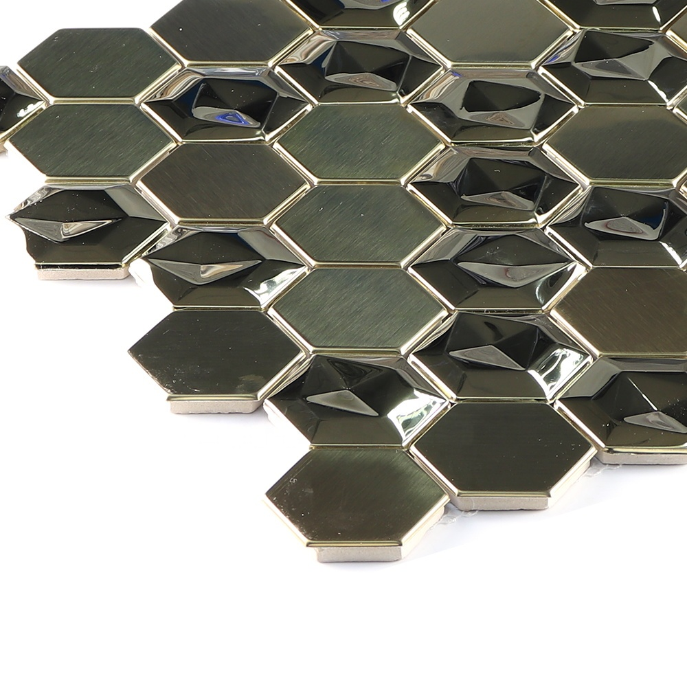 New design gold color hexagon metal mosaic 3D stainless steel metal mosaic for wall