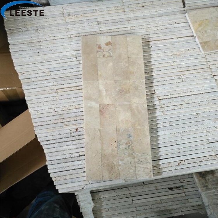 China Natural Veneer Beige Travertine Stacked Exterior Culture Stone Wall Panel