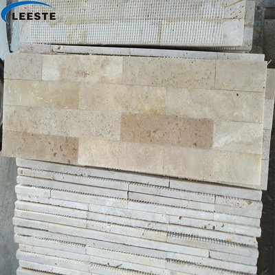 China Natural Veneer Beige Travertine Stacked Exterior Culture Stone Wall Panel