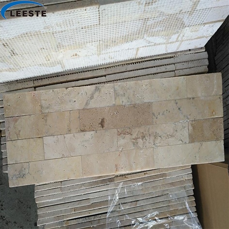 China Natural Veneer Beige Travertine Stacked Exterior Culture Stone Wall Panel