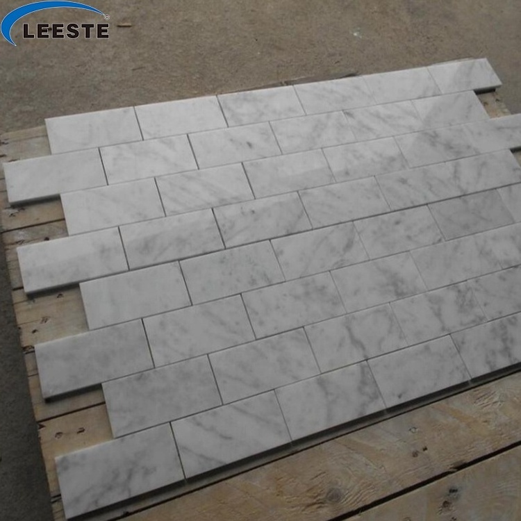 Italian 3x6 inch brick design backsplash kitchen Carrara mosaic white marble tiles