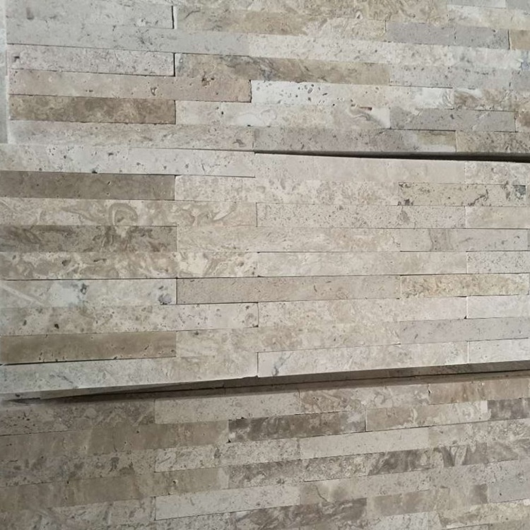 Natural Veneer Coffee Travertine Stacked Exterior Culture Stone Beige Wall Panel