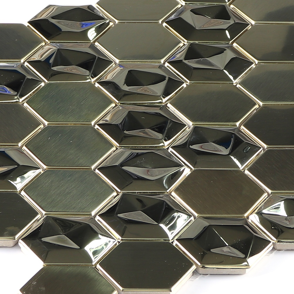 New design gold color hexagon metal mosaic 3D stainless steel metal mosaic for wall