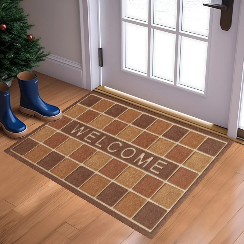 Commercial carpet anti slip rug welcome customized rubber backed Polyester pp Plain doormat for home entrance Door floor Mat