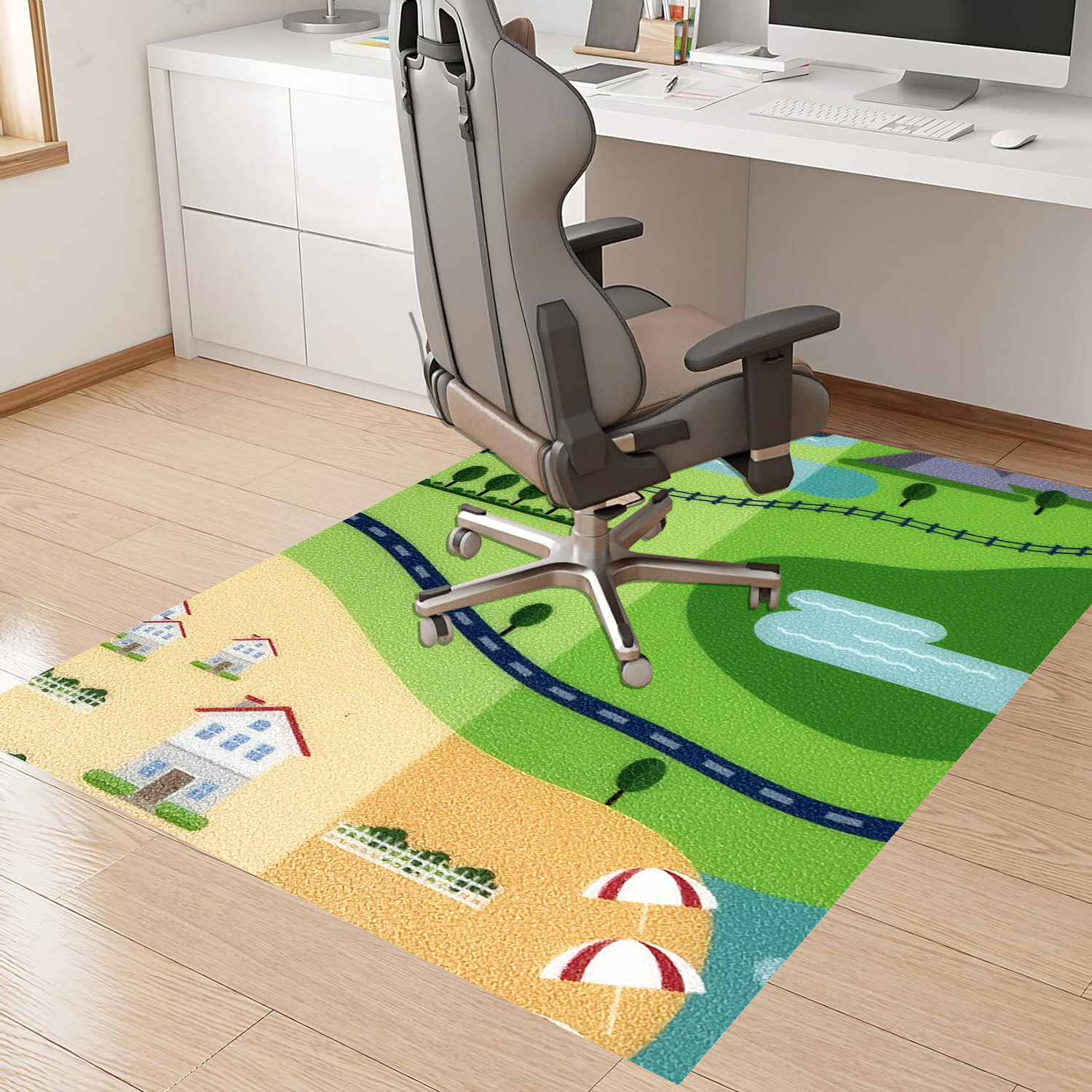 Customized Printed  Logo Gaming Anti-Slip PVC Rolling Chair Floor Mat for Chair Carpet