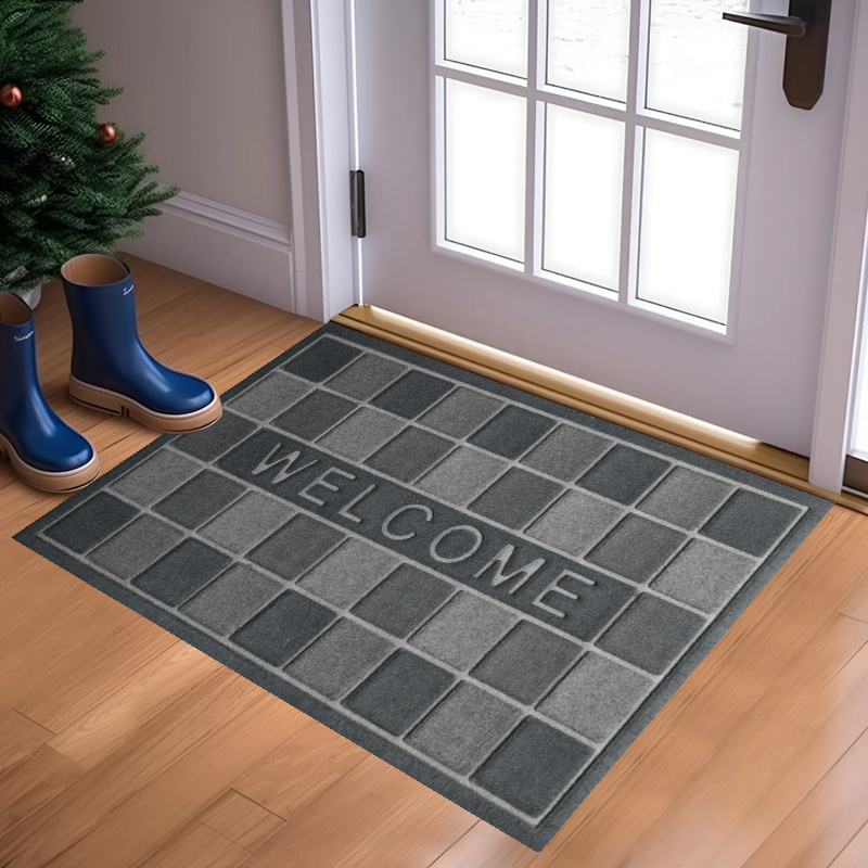 Commercial carpet anti slip rug welcome customized rubber backed Polyester pp Plain doormat for home entrance Door floor Mat