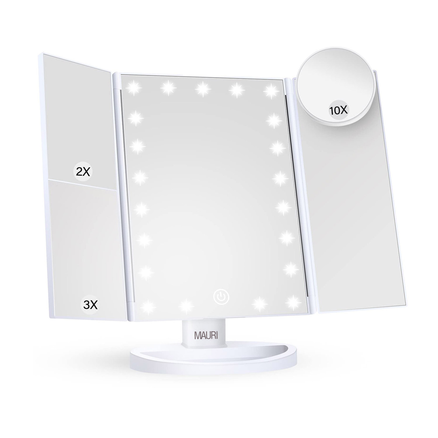 2023 Style Travel Portable Led  Trifold  Makeup Mirrors With The Led Light  2X 3X 10X Magnification Touch Control For Women Gift