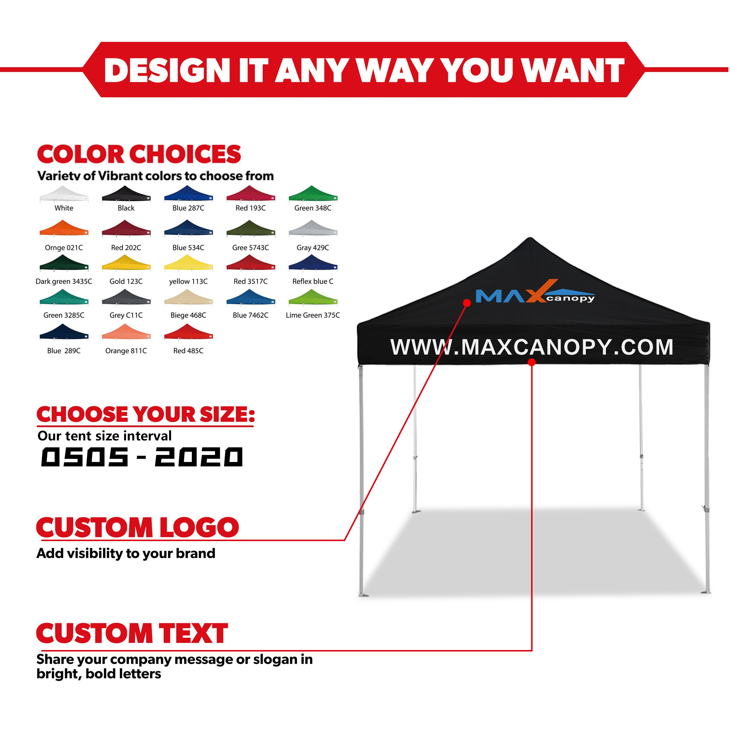 Maxcanopy Customize 10 x 10 Pop Up Tent Trade Fair Tent Custom Canopy 3x3M Heavy Duty Pop Up Tent With Side Walls