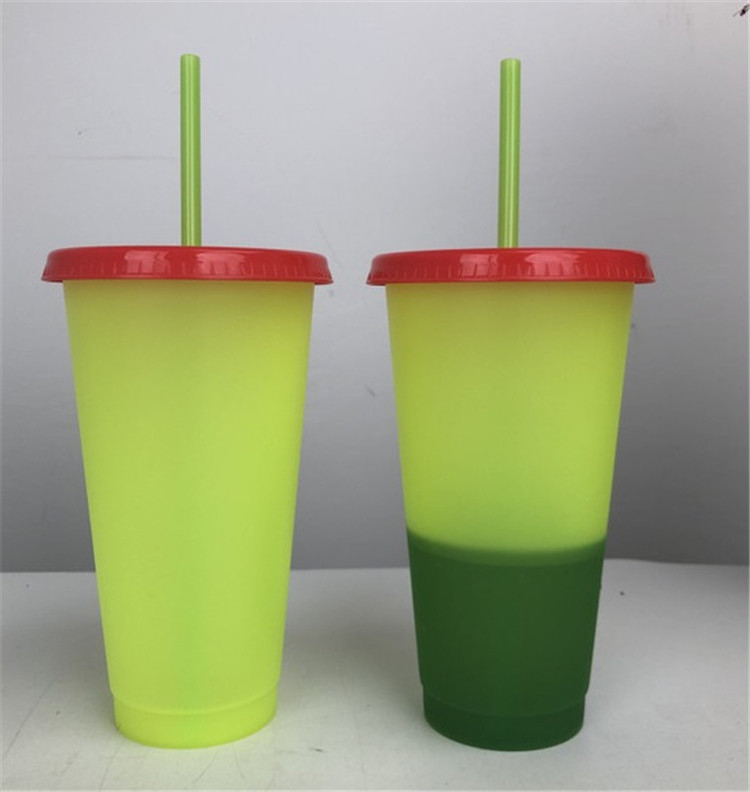 Factory Wholesale Color Cup Reusable Plastic Cup With Lid and Straw Color Changing Stadium Cup