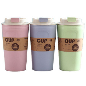 Wholesale Eco Friendly Wheat Straw Coffee Tumbler Cups in Bulk Promotional Plastic Biodegradable Coffee Travel Mug 420ml