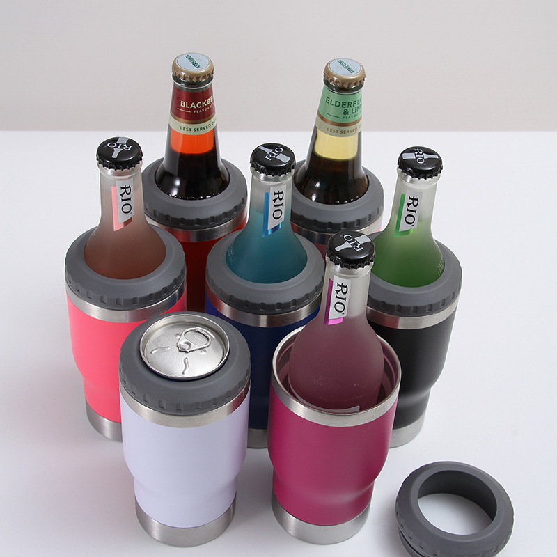 Customized Outdoor Portable 4 in 1 double wall vacuum Insulated Stainless Steel 14oz Beer Can Holder Bottle Cooler