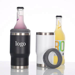 Customized Outdoor Portable 4 in 1 double wall vacuum Insulated Stainless Steel 14oz Beer Can Holder Bottle Cooler